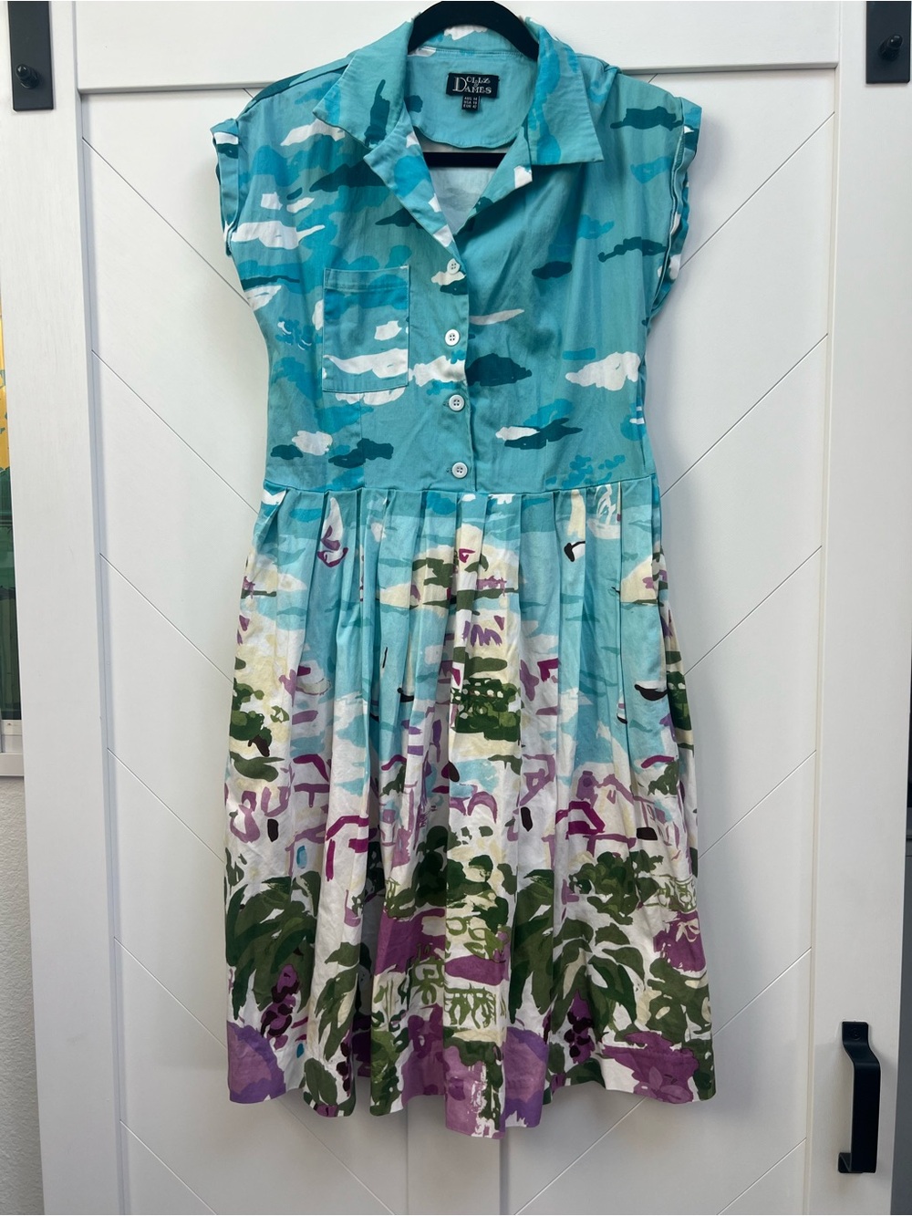 New Orleans Dollz & Dames Turquoise & Purple Floral Fit-and-Flare Dress